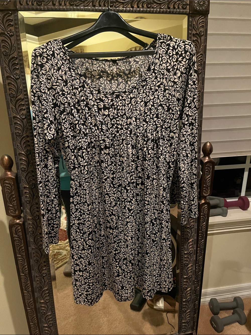 Nordstrom Black and White Long-Sleeve Floral Dress
